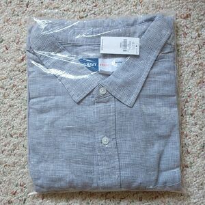 Old Navy Everyday Shirt Mens XXXL Gray Linen Blend Regular Fit Long Sleeve New